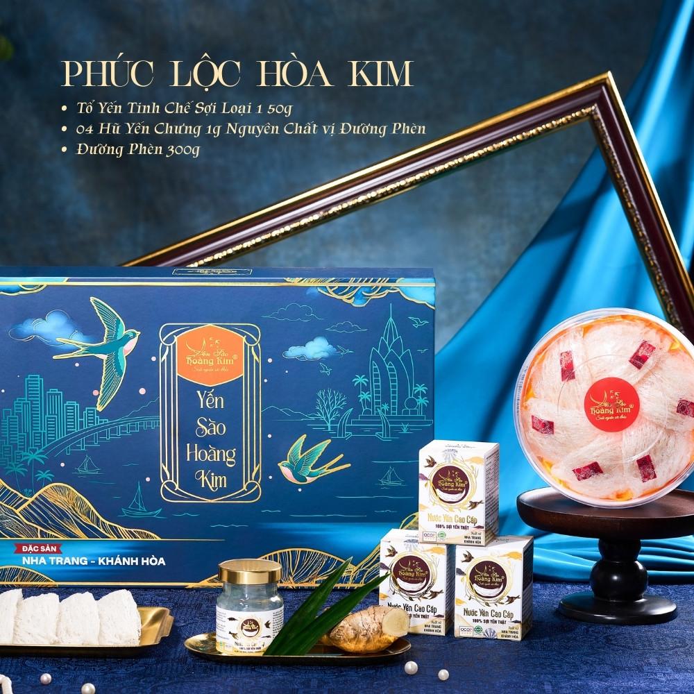 [CHÍNH HÃNG] Yến Sào Hoàng Kim - Hộp Quà Phúc Lộc Hòa Kim (50g Tổ Yến Sạch Loại 1 &amp; 4 Hũ Yến Chưng Đường Phèn) - Quà Biếu Gia Đình, Người Thân