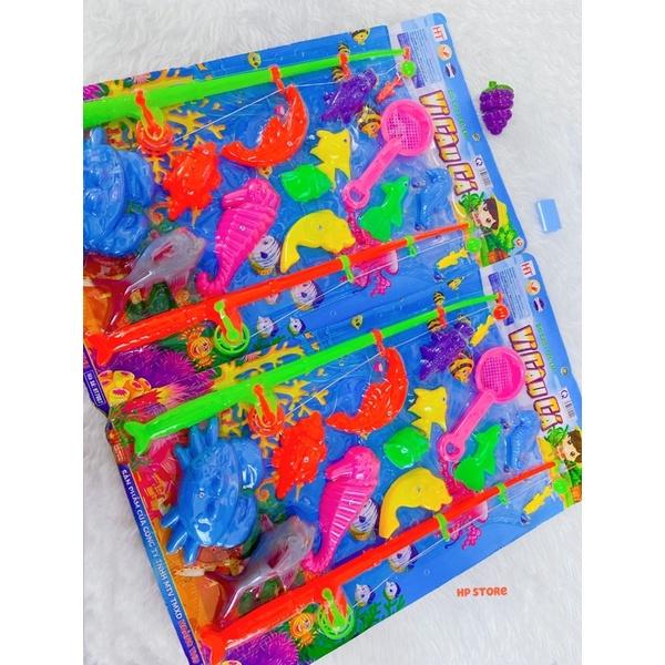 Vỉ Bộ Câu Cá 11 Sinh Vật Biển + 2 Cần Câu Có Nam Châm Phao, Vợt Nhiều Màu Đồ Chơi Bé Trai, Gái