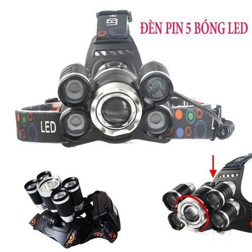 Đèn pin đeo đầu 5 bóng siêu sáng dùng pin sạc, Đèn Pin Đội Đầu 5 Bóng Led Siêu Sáng, Chống Nước Kèm Dây Sạc ĐÈN