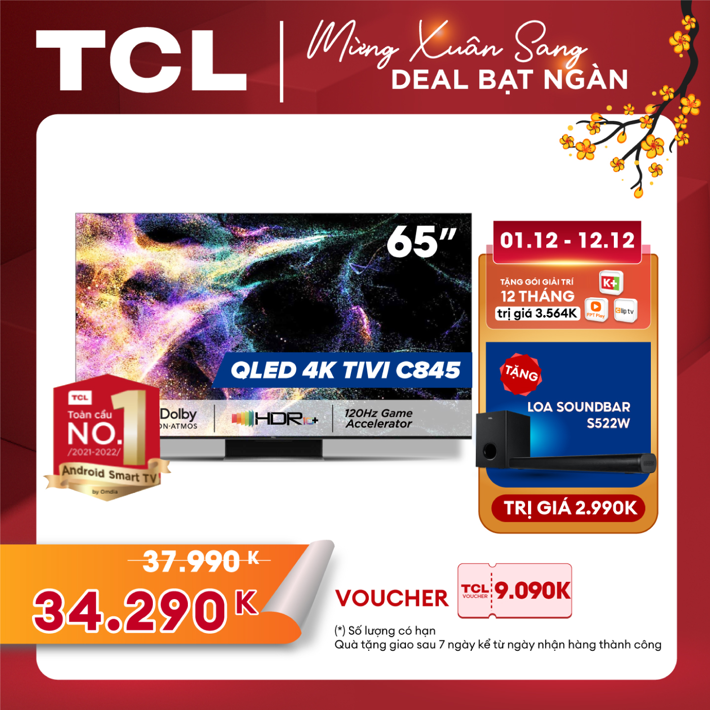 Mini LED All-Round TV 4K UHD - Tivi 65 inch - TCL 65C845 - Google TV - OK Google - Hàng chính hãng - Chỉ giao tại HCM