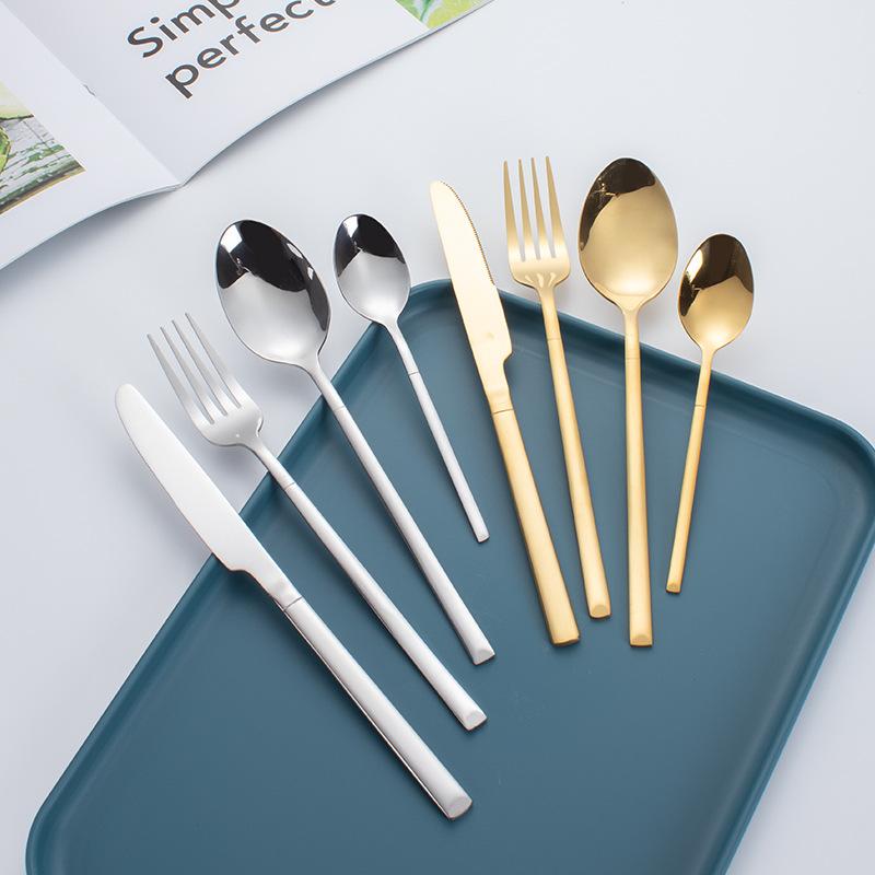 16 Chiếc Hoa Hồng Vàng Bộ Dao Kéo Bộ Dao Muỗng Nĩa Cà Phê Thìa Bộ 3 Thìa Ăn Uống Inox Phẳng Bằng Bộ Tây Bếp Bộ Đồ Ăn