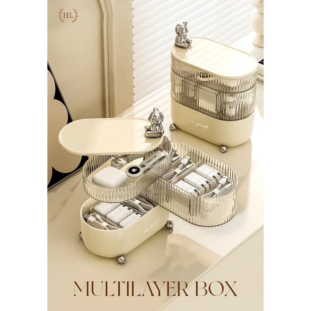 Hộp bảo quản mỹ phẩm cao cấp | Hộp đựng mỹ phẩm phụ kiện xoay 360 độ hình gấu bearbrick | Côp đồ đựng phụ kiện để bàn