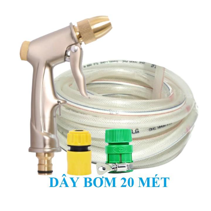 Bộ dây vòi xịt bơm nước tưới rửa , tăng áp 3 lần, loại 20m 206701 đầu đồng,cút+ mở chai