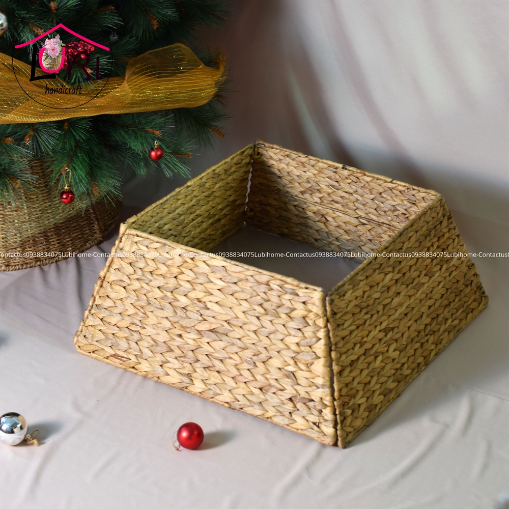 Lubihandicraft - Phụ kiện Hàng rào/ Đế trang trí cây thông Noel hình vuông đan lục bình - mộc mạc, sang trọng