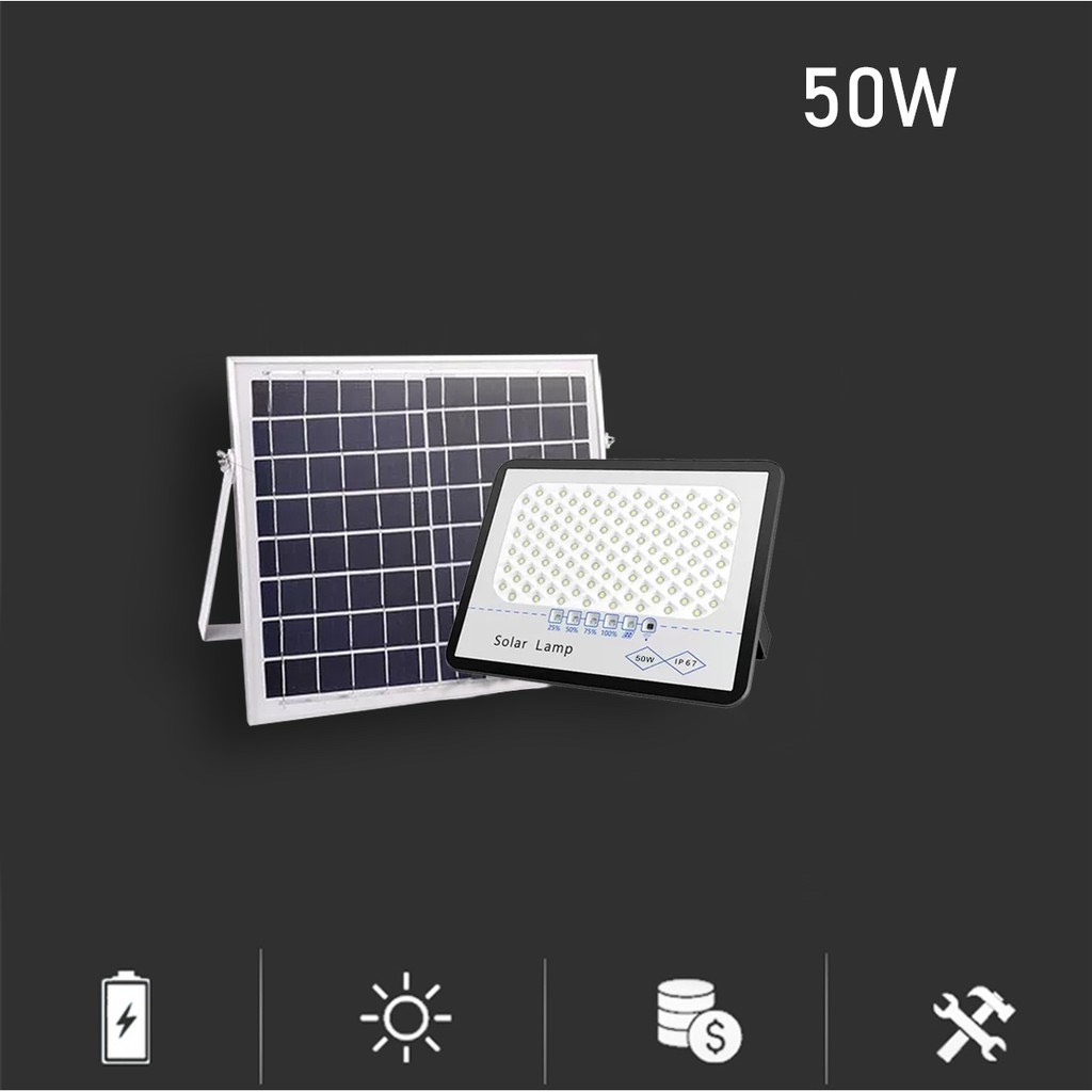 Đèn pha năng lượng mặt trời 50WL – Chống chói mắt, Đèn Led, Vỏ nhôm, Tấm pin NLMT rời, Ánh sáng trắng