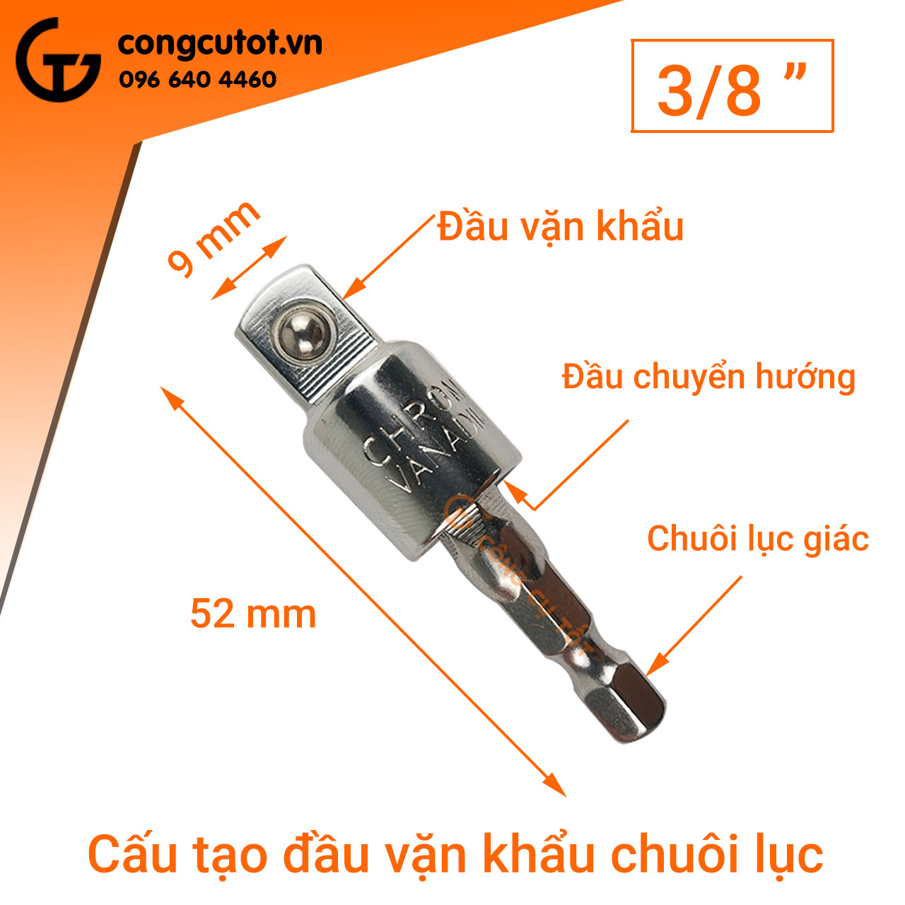 Đầu vặn khẩu 3/8 kiểu chếch chuôi lục