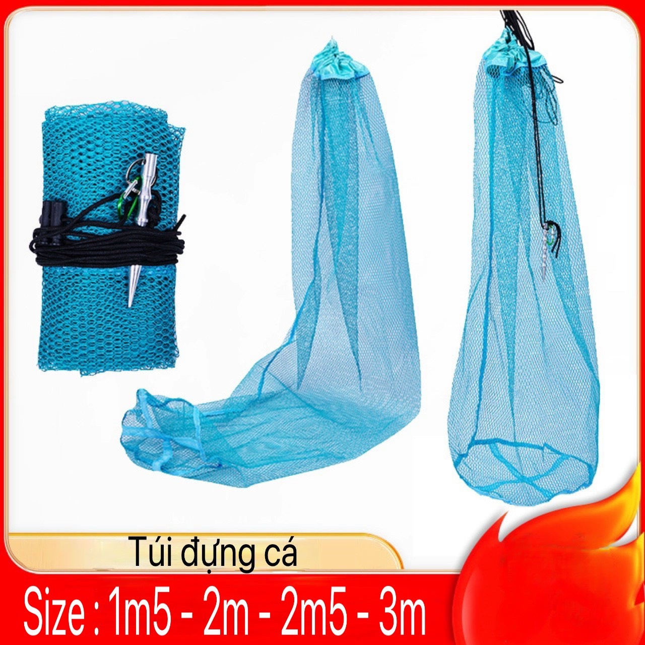 Túi lưới đựng cá rộng 55cm dài 1m5, 2m, 2m5,3m