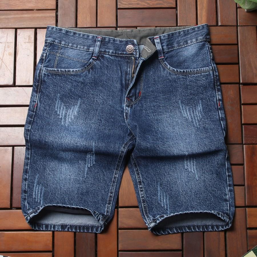 Quần short jean nam xanh đen xước GN413 Gấu Nâu