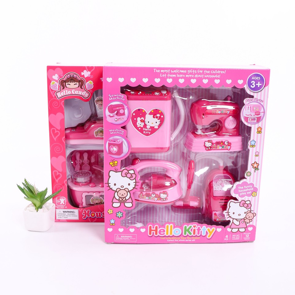 Bộ đồ chơi phụ kiện đồ dùng gia đình màu hồng cho nhà búp bê