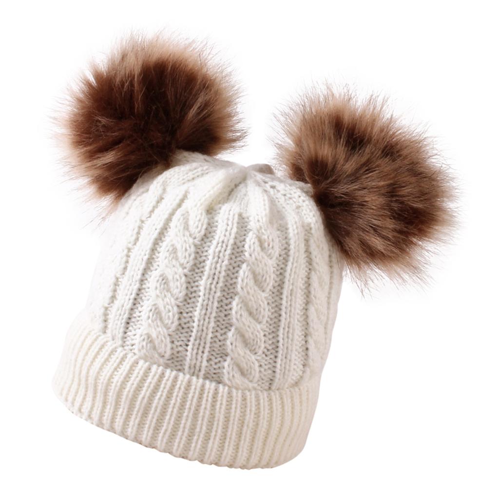 Baby Warm Knit Hat Infant Pom Pom Beanie Photography Fur Ski Cap White