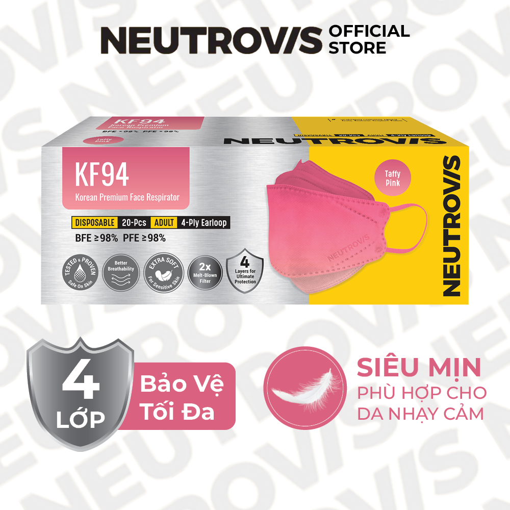 Khẩu Trang Cao Cấp KF94 Neutrovis (20 Cái/Hộp)-Hồng Taffy