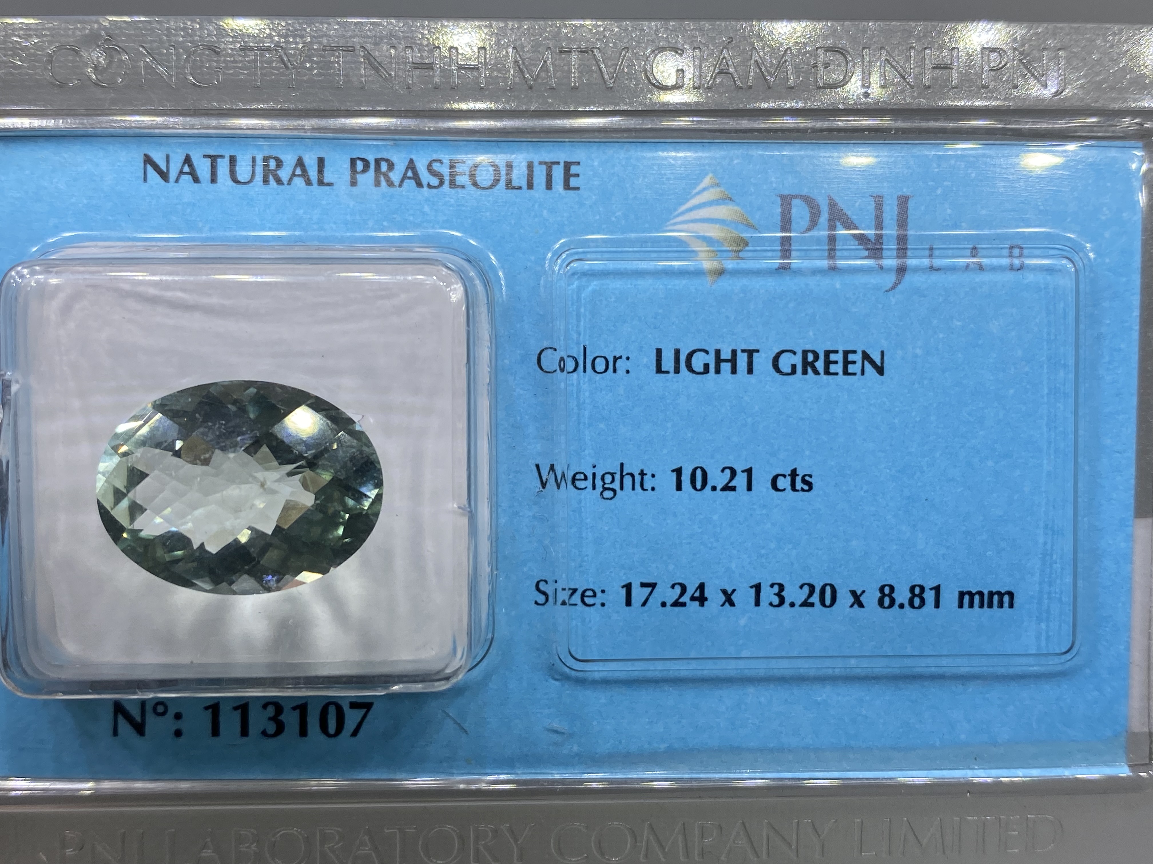 Viên thạch anh xanh Praseorite oval 10.21ct 113107