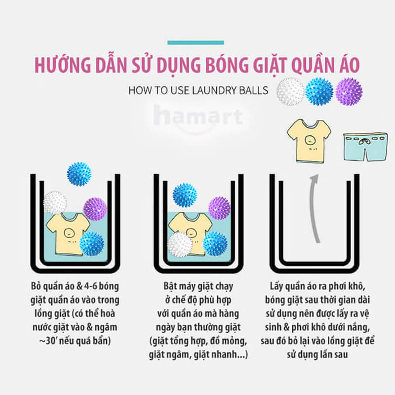 COMBO 3 Bóng Giặt Silicon Cầu Gai Chống Nhăn Quần Áo Quả Banh To 5.5CM Hamart Giặt Sạch Vượt Trội