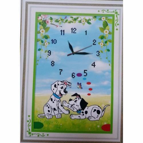 Tranh Đính Đá Đồng Hồ CON CHÓ (ĐÁ ABC CAO CẤP). Kích Thước: 50cm x 36cm