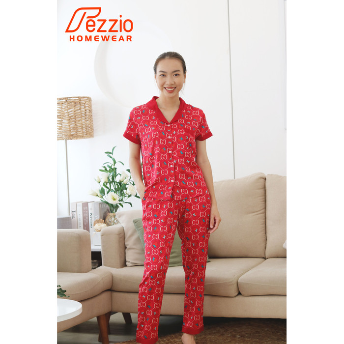 Pijama lụa latin cao cấp kiểu dáng cộc tay - quần dài trẻ trung đáng yêu thương hiệu Fezzio chính hãng
