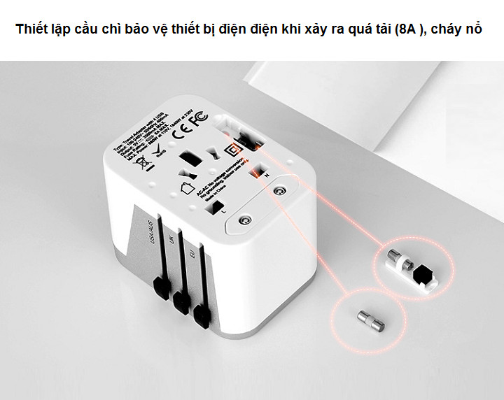 Ổ cắm điện thông minh tích hợp 4 cổng USB, thích hợp du lịch quốc tế, độ an toàn cao ( Tặng kèm 03 nút kẹp cao su giữ dây điện cố định ngẫu nhiên )