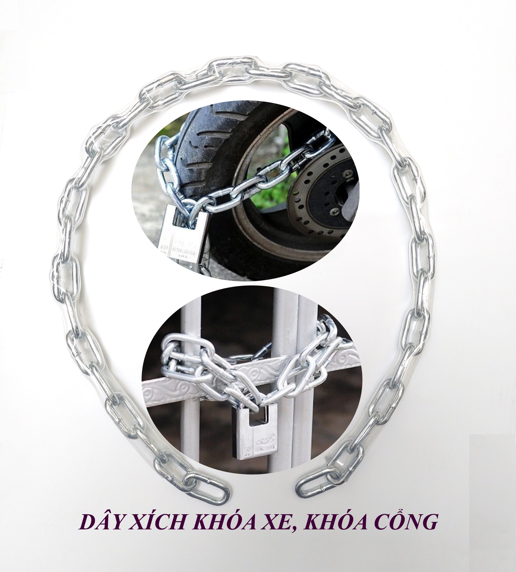 Dây xích Khóa xe Khóa cửa Chất liệu thép 6 ly cao cấp không gỉ sét Bọc nhựa rất Chắc chắn Bền đẹp An toàn