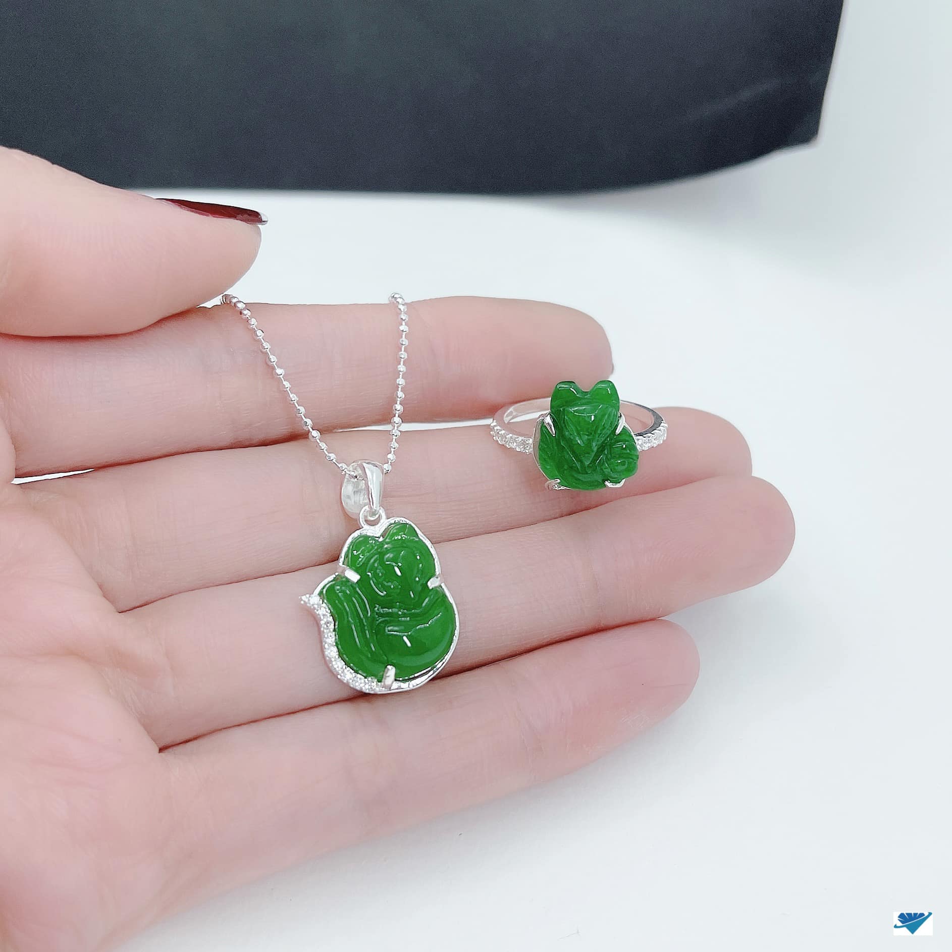 Bộ trang sức bạc dây chuyền và nhẫn mặt hồ ly bọc bạc