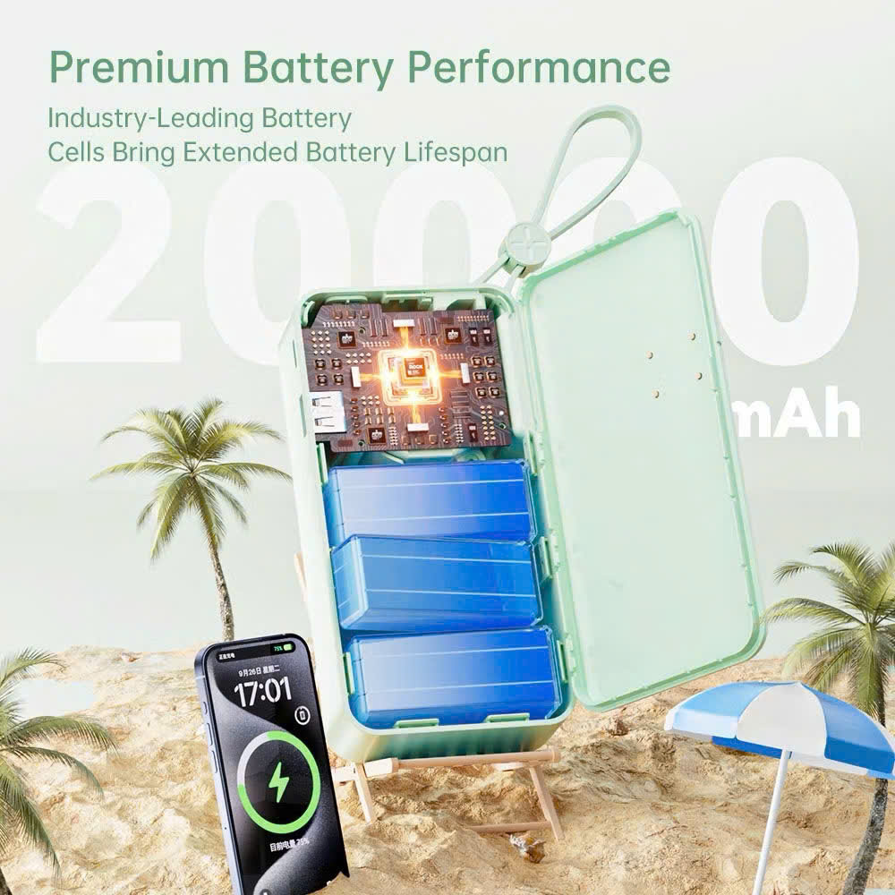 Pin sạc dự phòng Y18 ROCKSPACE sạc nhanh 20000mAh tích hợp dây cáp sạc - Hàng chính hãng bảo hành 12 tháng