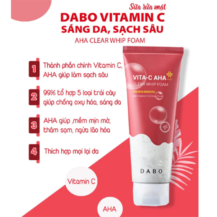 Sữa rửa mặt trắng da, sạch sâu DABO Vitamin C AHA Clear Whip Foam Hàn Quốc 150ml