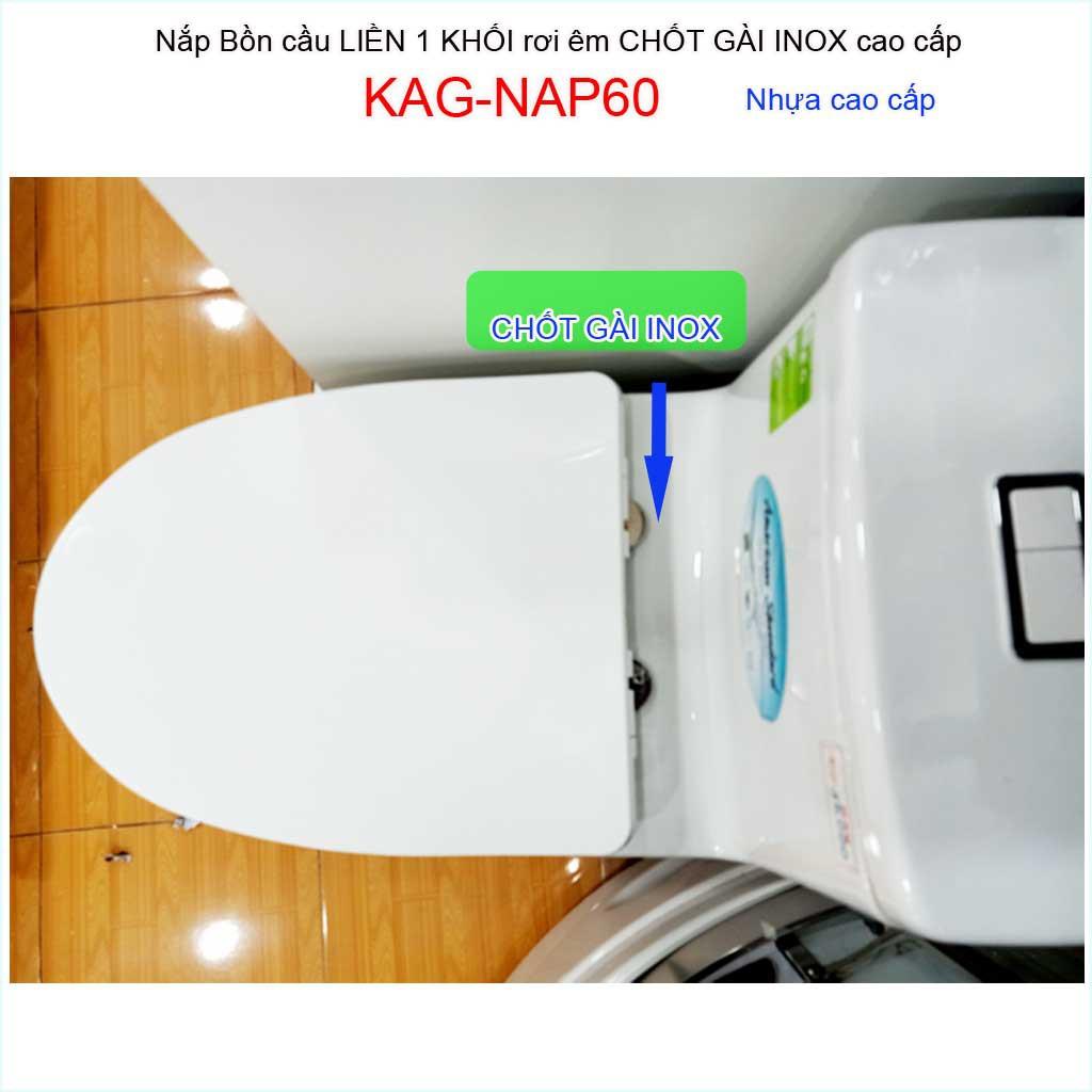 Nắp đậy bàn cầu 1 khối rơi êm chốt gài Inox KAG-NAP60, nắp bồn cầu khối liền khối cao cấp nhựa dày bóng siêu tốt