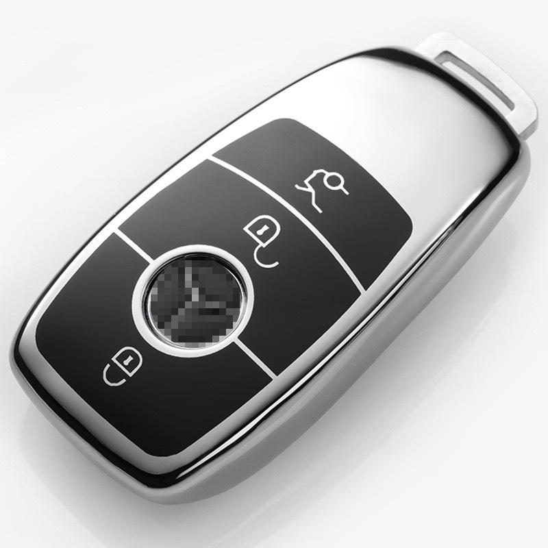 Móc khóa kèm ốp bảo vệ chìa khóa xe Mercedes C200 E200 C250 350 450 nhựa mềm TPU tráng gương.