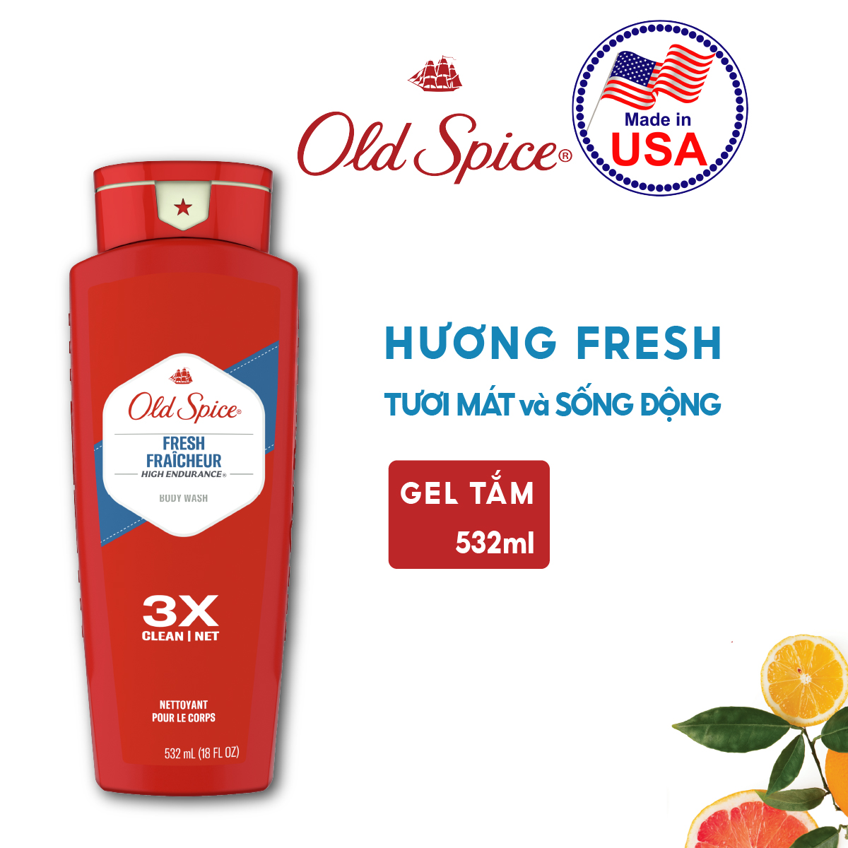 Combo 2 Sữa Tắm OLD SPICE Body Wash Chai 532ml x2 Hương Pure Sport/ Fresh/ 2IN1 High Endurance