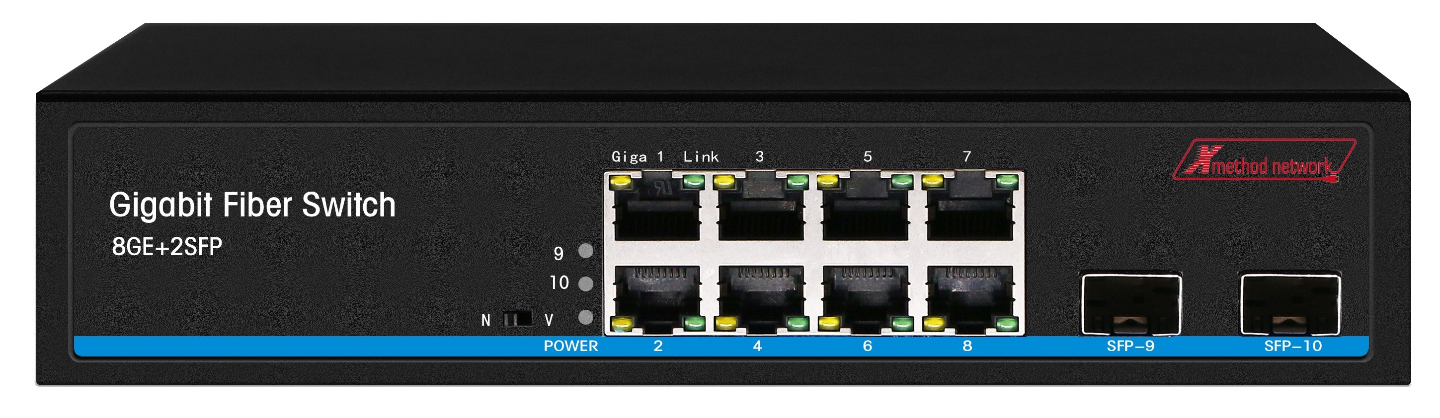 Bộ chuyển mạch 10 Port unmanaged Gigabit Ethernet, 8 port PoE, Passive 24V auto detection, 2SFP Ethernet Switch - Xmethod Network - Hàng chính hãng 