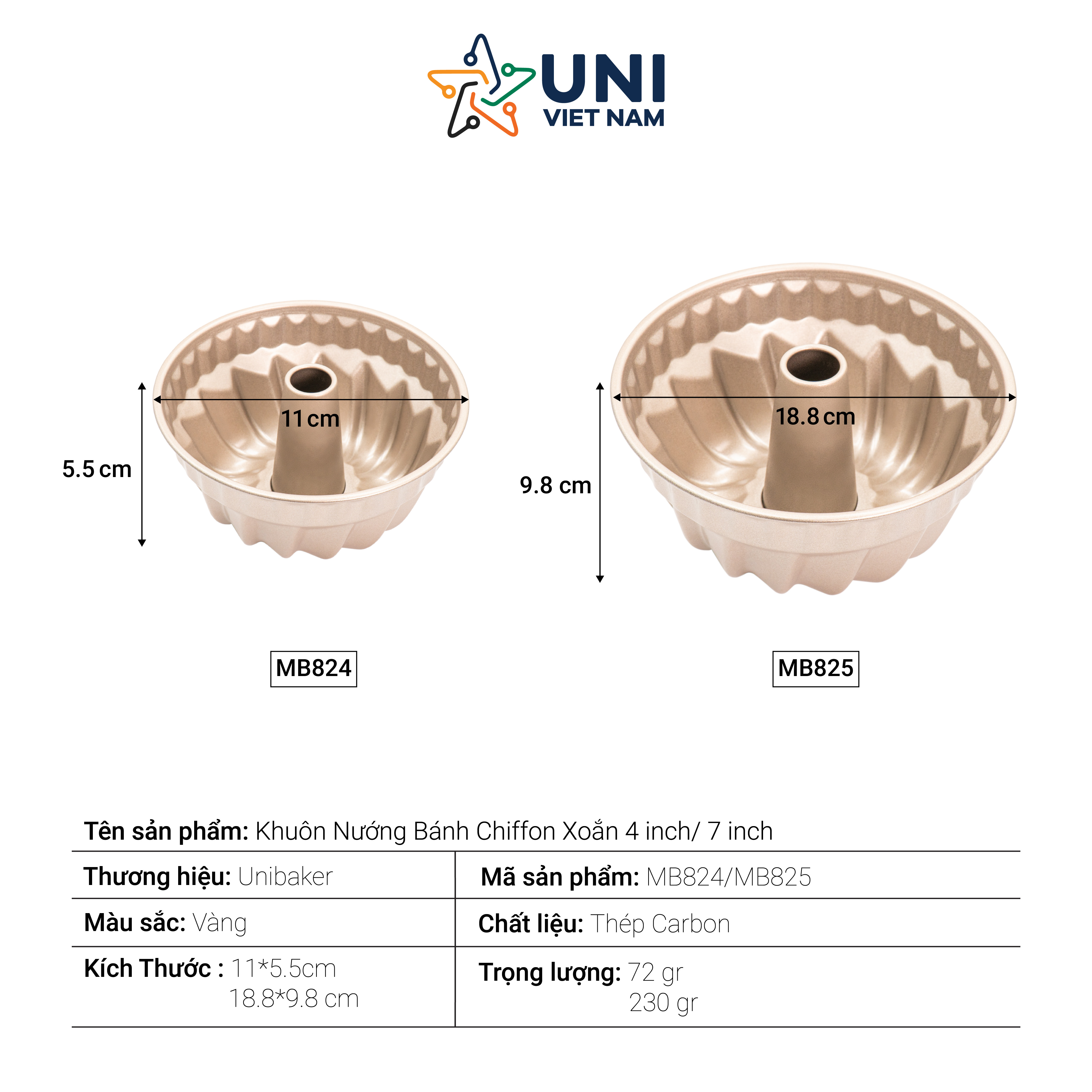 KHUÔN NƯỚNG BÁNH XOẮN 7 INCH UNIBAKER MB825