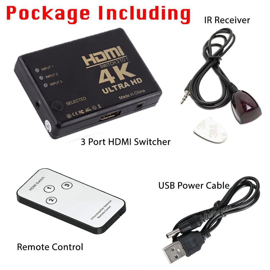 Bộ Chuyển Đổi Hdmi Kèm Điều Khiển Từ Xa 4k 2k 1080p Fhd 3 Đầu Vào 1 Ra 3 Sang 1