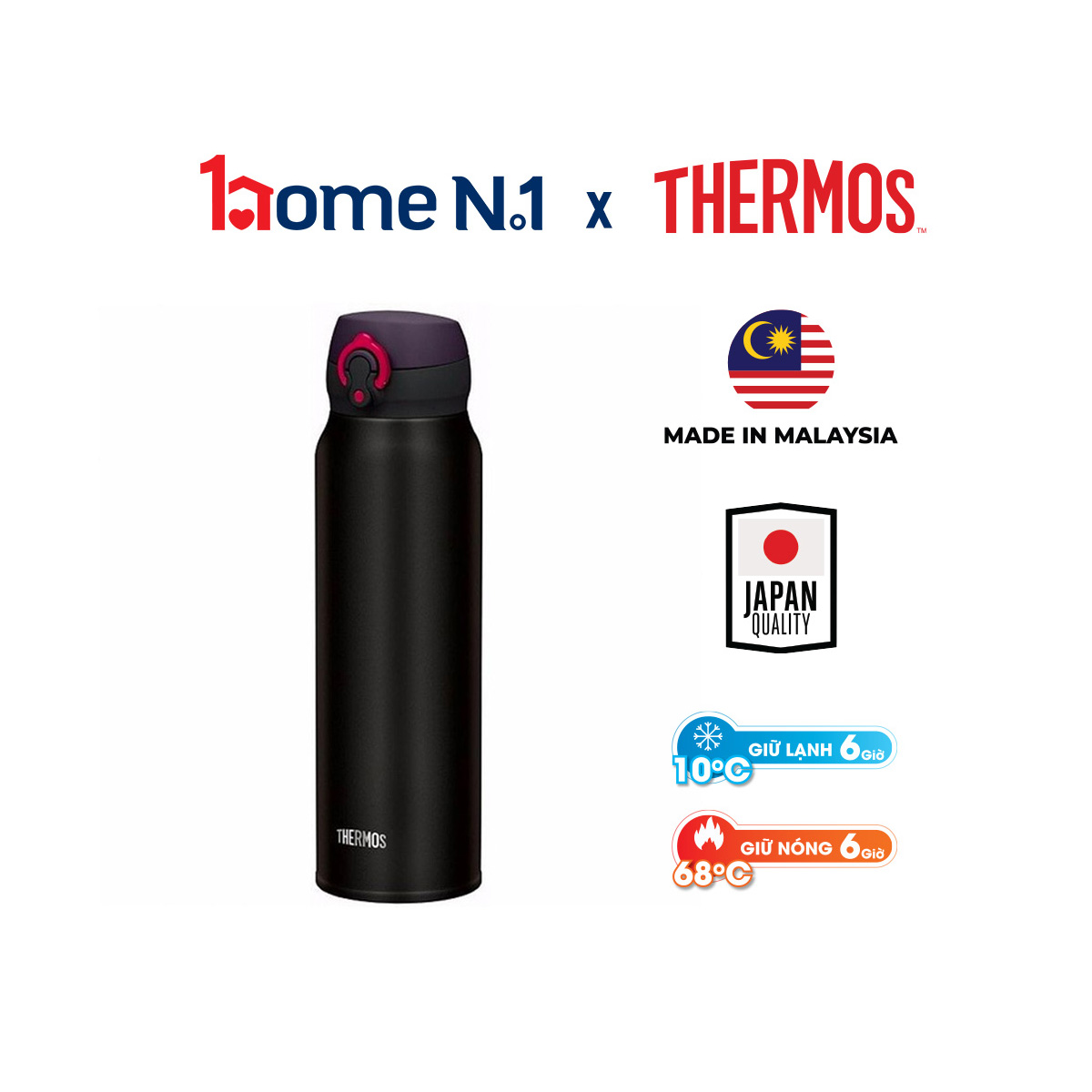 Bình giữ nhiệt Nhật Bản inox Thermos nút bấm 750ml JNL 752 - Hàng chính hãng