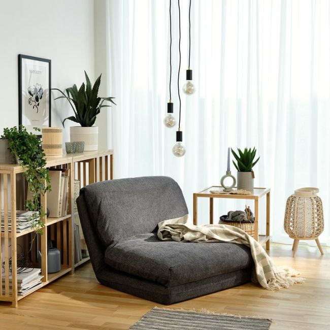Sofa giường 1 chỗ | JYSK Vegger | vải polyester | xám | R73xS74/220xC60cm
