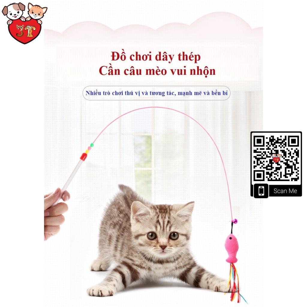 Đồ chơi cần câu Mèo vui nhộn bằng thép gắn lông hoặc cá bông dành cho mèo