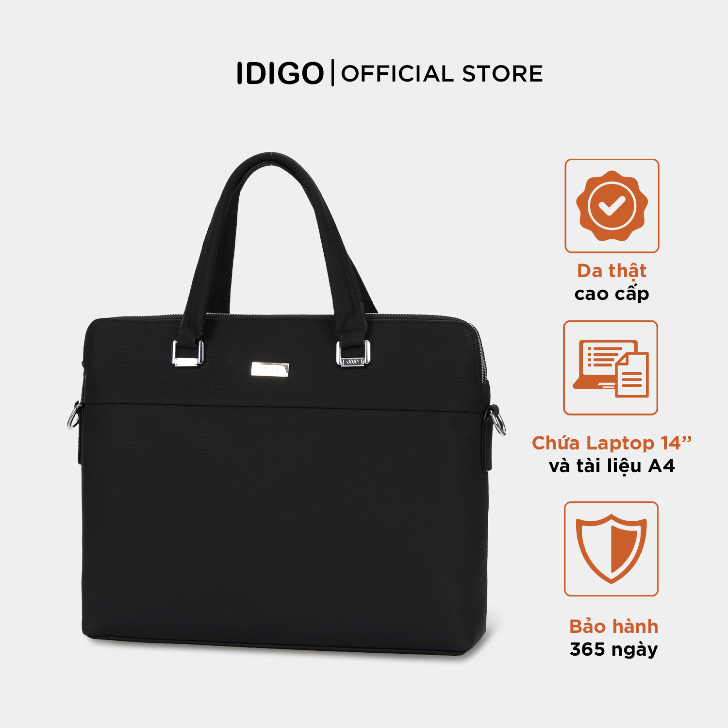 Túi xách da bò công sở đựng laptop 14inch, túi da đeo chéo nam nữ đựng tài liệu A4 IDIGO MB1 - 20000