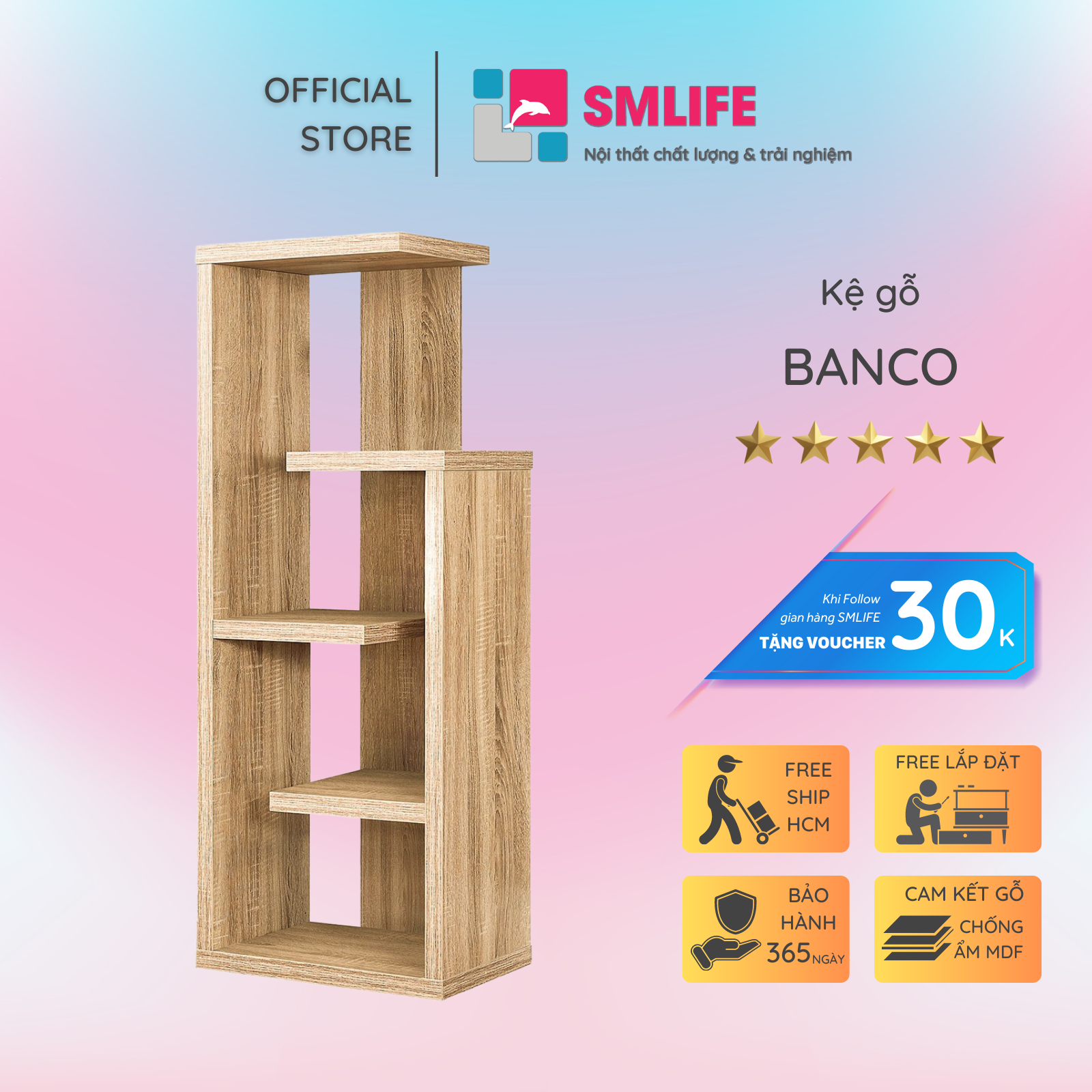 Giá sách gỗ công nghiệp hiện đại thiết kế đẹp SMLIFE Banco