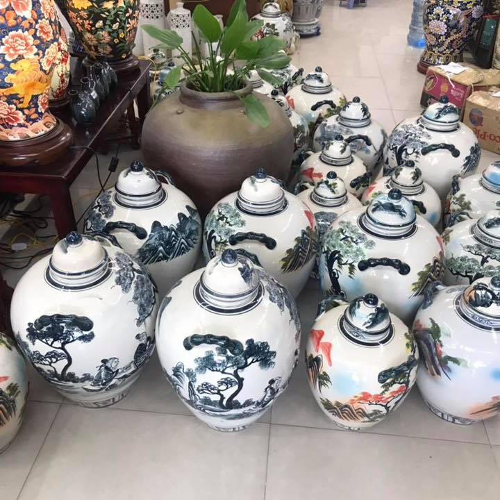 Hũ Đựng Gạo, Ngâm Rượu Họa Tiết Cảnh Và Màu In Nổi