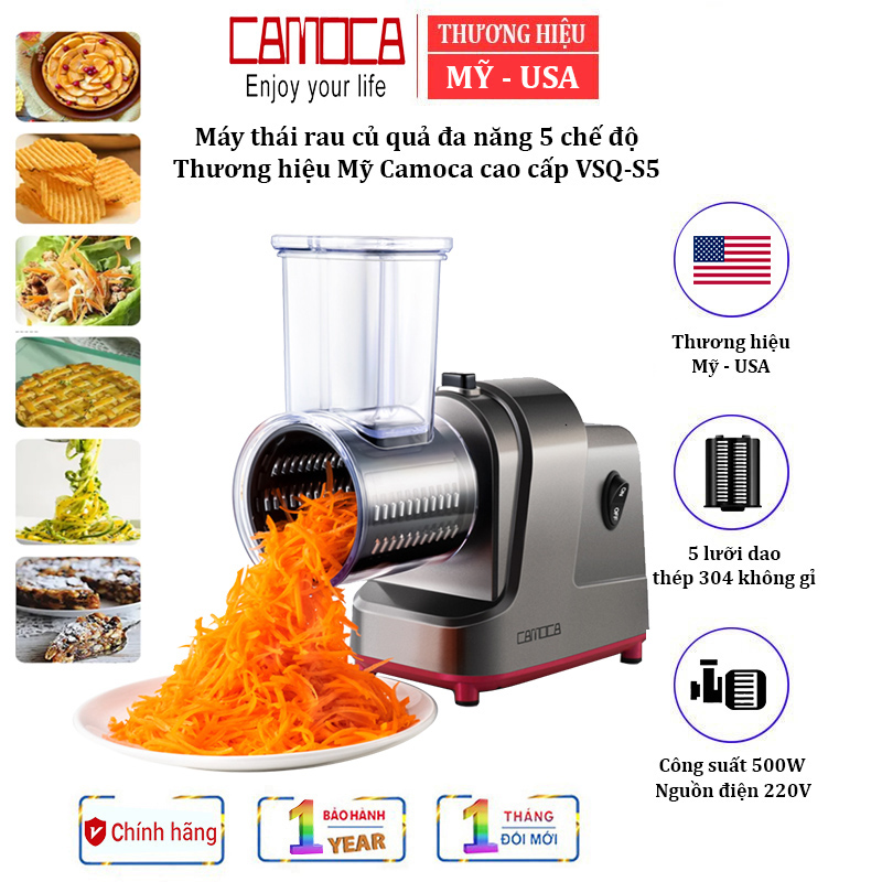 Máy thái rau củ quả đa năng 5 chế độ, thương hiệu Mỹ Camoca cao cấp VSQ-S5 - Hàng chính hãng