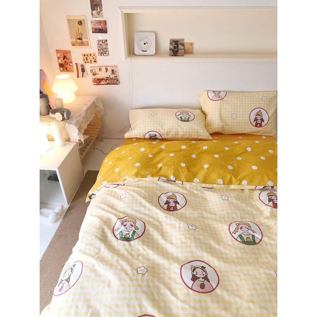 Bộ chăn ga gối Cotton Livng M2T bedding chăn ga Hàn Quốc họa tiết Kẻ xanh 100% Cotton đủ size miễn phí bo chun