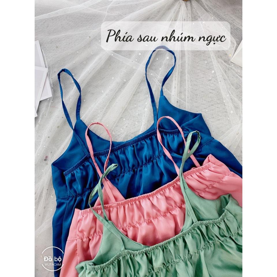 Bộ ngủ hai dây sexy, đồ bộ mặc nhà, đồ lụa satin mùa hè mát mẻ