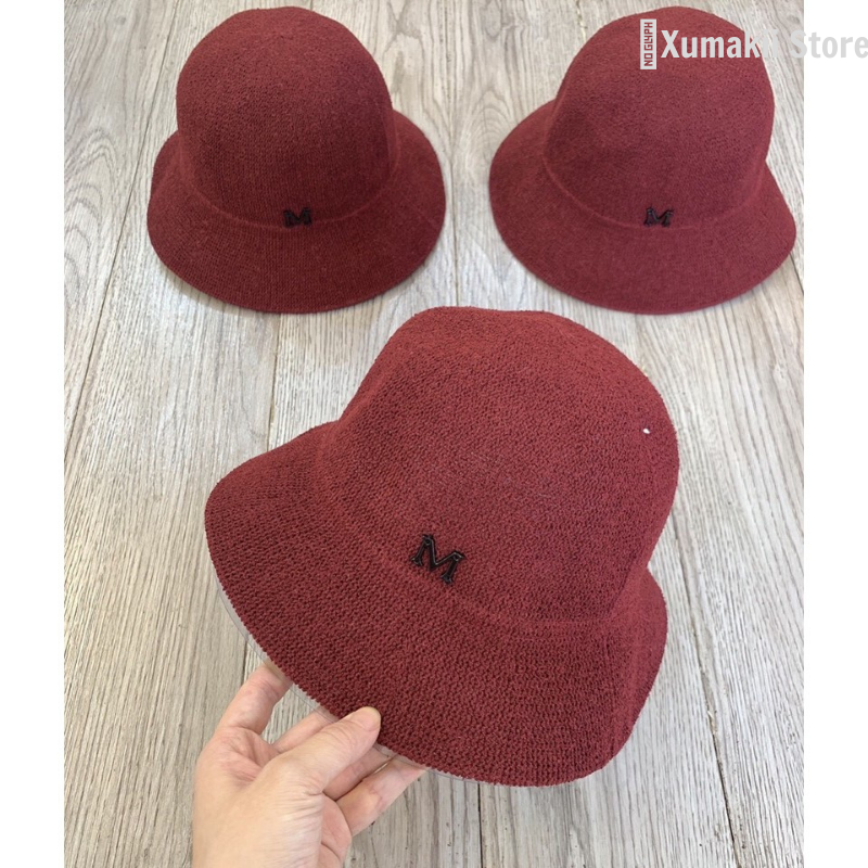 Mũ vải thô hoạ tiết chữ M 3 màu hồng, đỏ đô, be