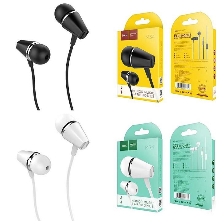 Tai nghe nhét tai dành cho Hoco M34 Honor Music jack cắm 3.5mm tôn vinh âm nhạc (2 màu tùy chọn)  - Hàng Chính Hãng