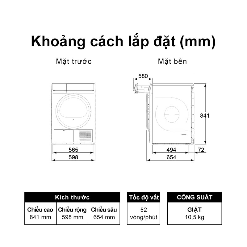 Máy Sấy Panasonic 10,5kg NH-EH05JD1BV - Sấy diệt khuẩn 99,99% - Sấy thông minh - Sấy tiết kiệm - Hàng chính hãng