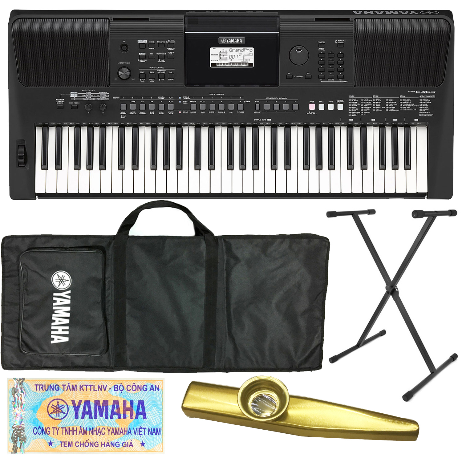 Trọn Bộ Đàn Organ Yamaha PSR E463 - Keyboard PSR-E463 chính hãng kèm Chân , Bao, Nguồn, Giá Sách - Tặng Kèn Kazoo đồng thanh cao cấp TONY