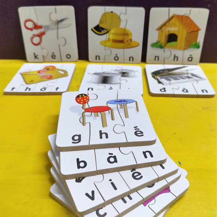 Xếp hình đơn giản cho bé 2 tuổi, ghép puzzle 3-4 mảnh, ghép hình học chữ Tiếng Việt