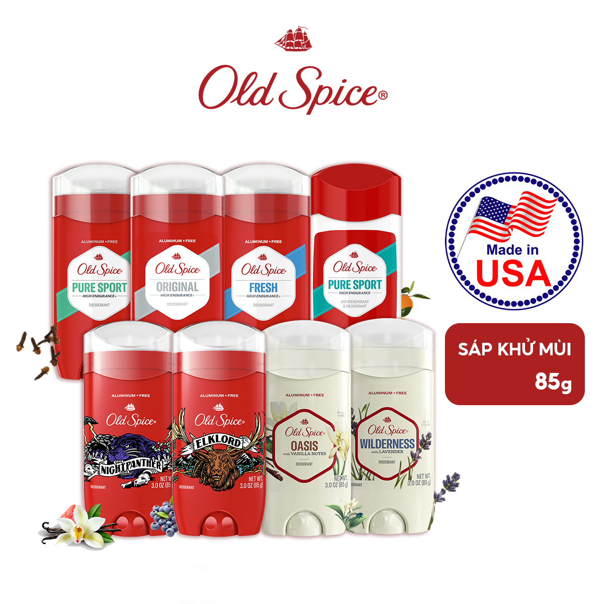 Combo 2 Sáp Khử Mùi và Giảm Tiết Mồ Hôi OLD SPICE 85g x2 Nhập Khẩu Mỹ Oasis with Vanilla/Wilderness with Lavender/Night Panther/ElkLord