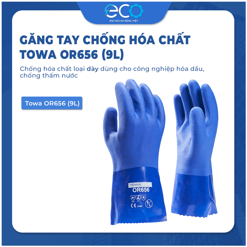 Găng tay chống hóa chất loại dày dùng cho công nghiệp hóa dầu, chống thấm nước Towa OR656