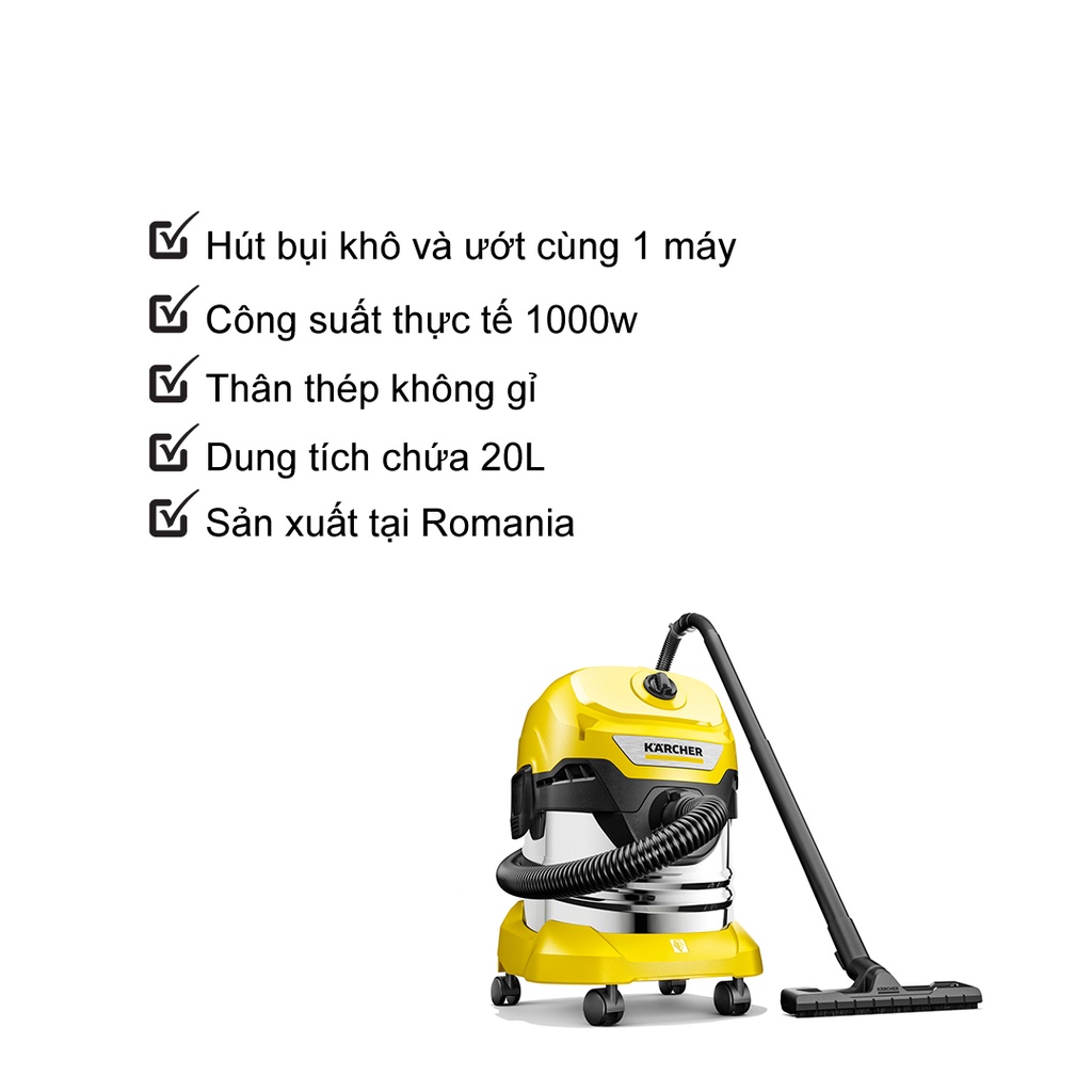 Máy hút bụi khô và ướt Karcher WD 4 S - version mới năm 2022  (Hàng chính hãng)