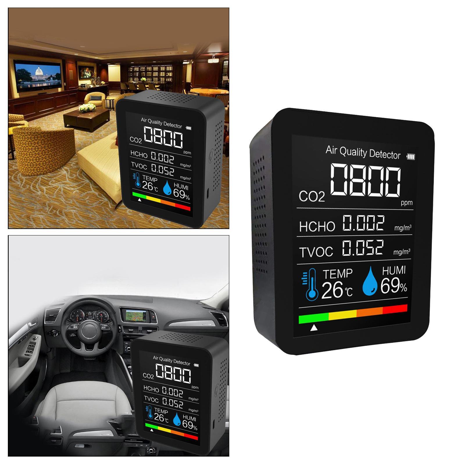 Portable CO2 Monitor 3 in 1 Humidity Gauge Air Quality Tester Black