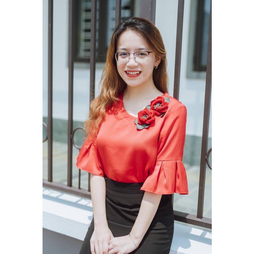 Áo Thiết Kế Công Sở Nữ Mùa Thu Tay Lửng Đỏ Thắm
