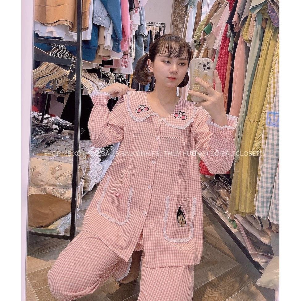 Bộ bầu và sau sinh dài tay kẻ, cổ sen ren siêu xinh, có khoá kéo cho bé ti